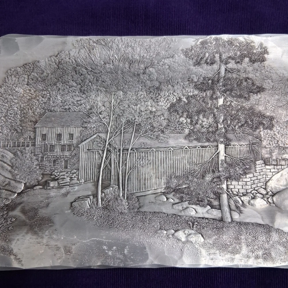 Vintage Wendell August Forge McConnell's Mill Covered Bridge Tray